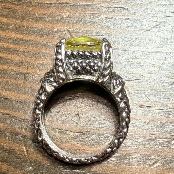 Premier Designs Jewelry Size 5 Citrine Peridot CZ Antiqued Rhodium Ring - Picture 3 of 4